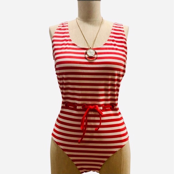 Juicy Couture ‘Crush on you’ red and white striped one piece swimsuit. Size M.